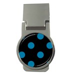 Polka Dots - Cerulean on Black Money Clip (Round)