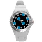 Polka Dots - Cerulean on Black Round Plastic Sport Watch (L)