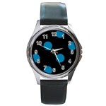 Polka Dots - Cerulean on Black Round Metal Watch