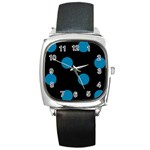 Polka Dots - Cerulean on Black Square Metal Watch