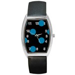 Polka Dots - Cerulean on Black Barrel Style Metal Watch