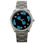 Polka Dots - Cerulean on Black Sport Metal Watch