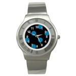 Polka Dots - Cerulean on Black Stainless Steel Watch