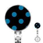 Polka Dots - Cerulean on Black Stainless Steel Nurses Watch