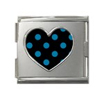 Polka Dots - Cerulean on Black Mega Link Heart Italian Charm (18mm)