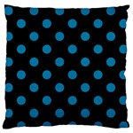 Polka Dots - Cerulean on Black Large Flano Cushion Case (One Side)