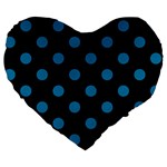 Polka Dots - Cerulean on Black Large 19  Premium Heart Shape Cushion