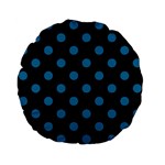 Polka Dots - Cerulean on Black Standard 15  Premium Flano Round Cushion