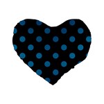 Polka Dots - Cerulean on Black Standard 16  Premium Heart Shape Cushion