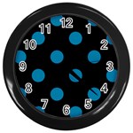 Polka Dots - Cerulean on Black Wall Clock (Black)