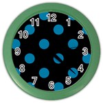 Polka Dots - Cerulean on Black Color Wall Clock