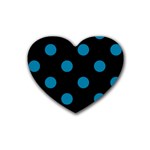 Polka Dots - Cerulean on Black Rubber Coaster (Heart)