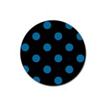 Polka Dots - Cerulean on Black Rubber Round Coaster (4 pack)