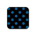 Polka Dots - Cerulean on Black Rubber Coaster (Square)