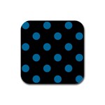 Polka Dots - Cerulean on Black Rubber Square Coaster (4 pack)