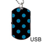 Polka Dots - Cerulean on Black Dog Tag USB Flash (One Side)