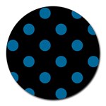 Polka Dots - Cerulean on Black Round Mousepad