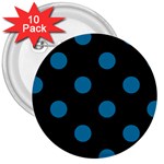 Polka Dots - Cerulean on Black 3  Button (10 pack)