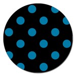 Polka Dots - Cerulean on Black Magnet 5  (Round)