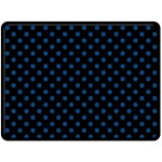 Polka Dots - Dark Cerulean on Black Fleece Blanket (Large) (One Side)