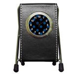 Polka Dots - Dark Cerulean on Black Pen Holder Desk Clock