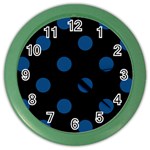 Polka Dots - Dark Cerulean on Black Color Wall Clock