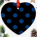 Polka Dots - Dark Cerulean on Black Ornament (Heart)