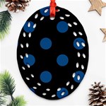 Polka Dots - Dark Cerulean on Black Oval Filigree Ornament (Two Sides)