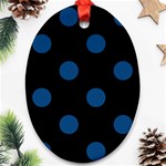 Polka Dots - Dark Cerulean on Black Oval Ornament (Two Sides)