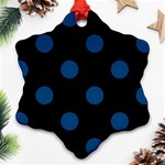 Polka Dots - Dark Cerulean on Black Snowflake Ornament (Two Sides)