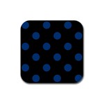 Polka Dots - Dark Cerulean on Black Rubber Square Coaster (4 pack)