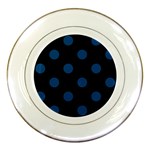 Polka Dots - Dark Cerulean on Black Porcelain Plate