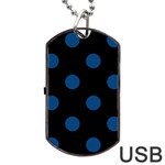 Polka Dots - Dark Cerulean on Black Dog Tag USB Flash (One Side)