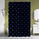 Polka Dots - Dark Cerulean on Black Shower Curtain 48  x 72  (Small)