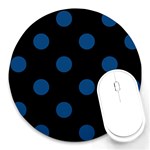 Polka Dots - Dark Cerulean on Black Round Mousepad