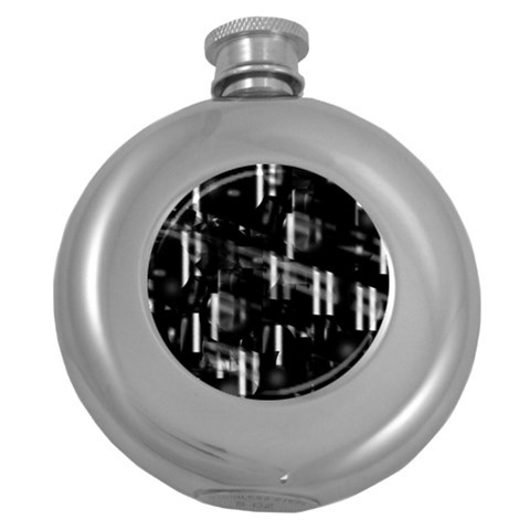 Black and white neon city Round Hip Flask (5 oz) from ArtsNow.com Front