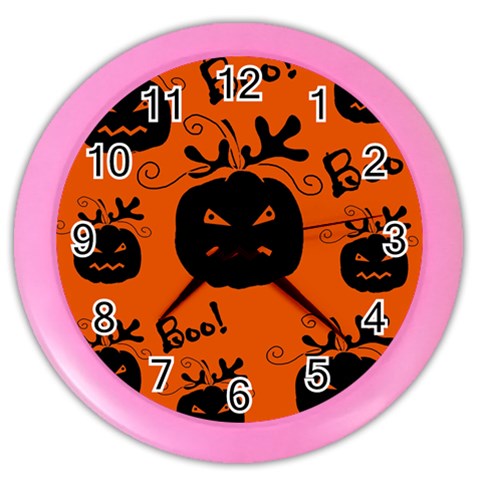 Halloween black pumpkins pattern Color Wall Clocks from ArtsNow.com Front