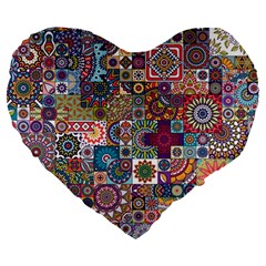 Ornamental Mosaic Background Large 19  Premium Flano Heart Shape Cushions from ArtsNow.com Front