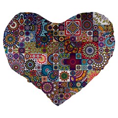 Ornamental Mosaic Background Large 19  Premium Flano Heart Shape Cushions from ArtsNow.com Back