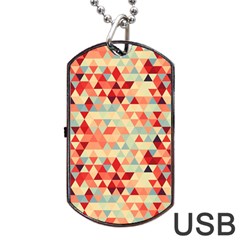 Modern Hipster Triangle Pattern Red Blue Beige Dog Tag USB Flash (Two Sides)  from ArtsNow.com Front