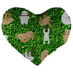 Funny Sloths Large 19  Premium Flano Heart Shape Cushion