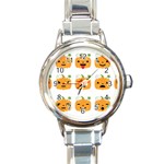 Halloween Pumpkin Emojis Round Italian Charm Watch