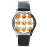 Halloween Pumpkin Emojis Round Metal Watch