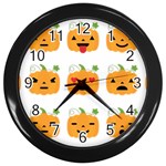 Halloween Pumpkin Emojis Wall Clock (Black)