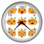 Halloween Pumpkin Emojis Wall Clock (Silver)