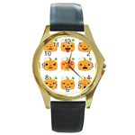 Halloween Pumpkin Emojis Round Gold Metal Watch