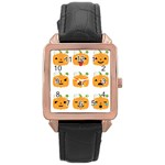 Halloween Pumpkin Emojis Rose Gold Leather Watch 