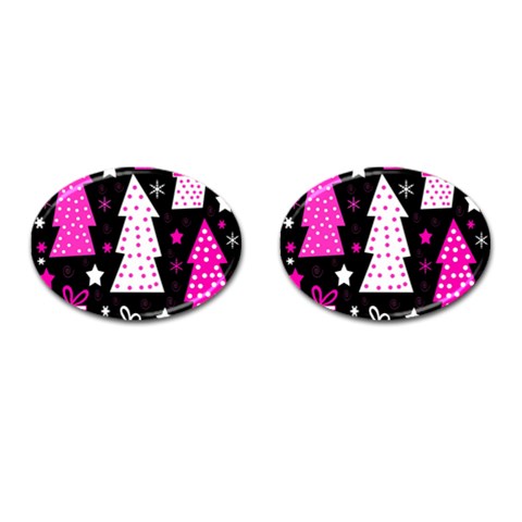 Pink playful Xmas Cufflinks (Oval) from ArtsNow.com Front(Pair)