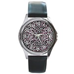 Pink Leopard Print Round Metal Watch