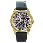 Pink Leopard Print Round Gold Metal Watch